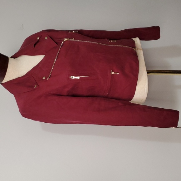 CLUB MONACO burgundy lightweight moto jacket. Size small - Picture 2 of 11
